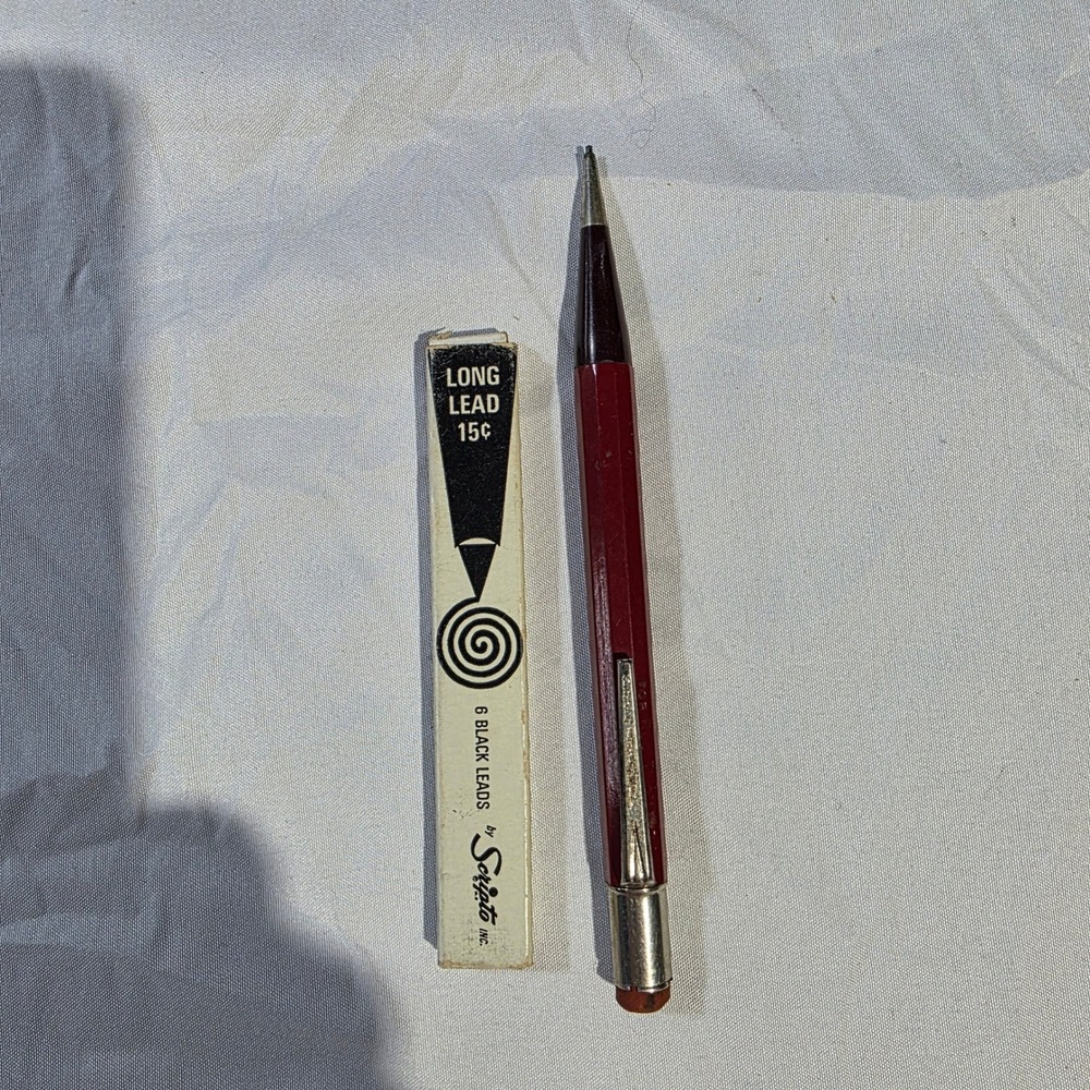 Vintage Scripto Mechanical Pencil Burgundy Hexagonal Barrel with Long Lead Box